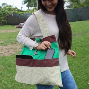 Beach Tote Bag - Green, Dark-Brown, And Beige - Image 2