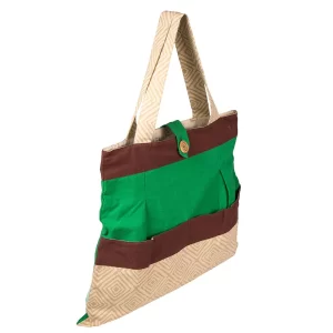 Beach Tote Bag - Green, Dark-Brown, And Beige - Image 3